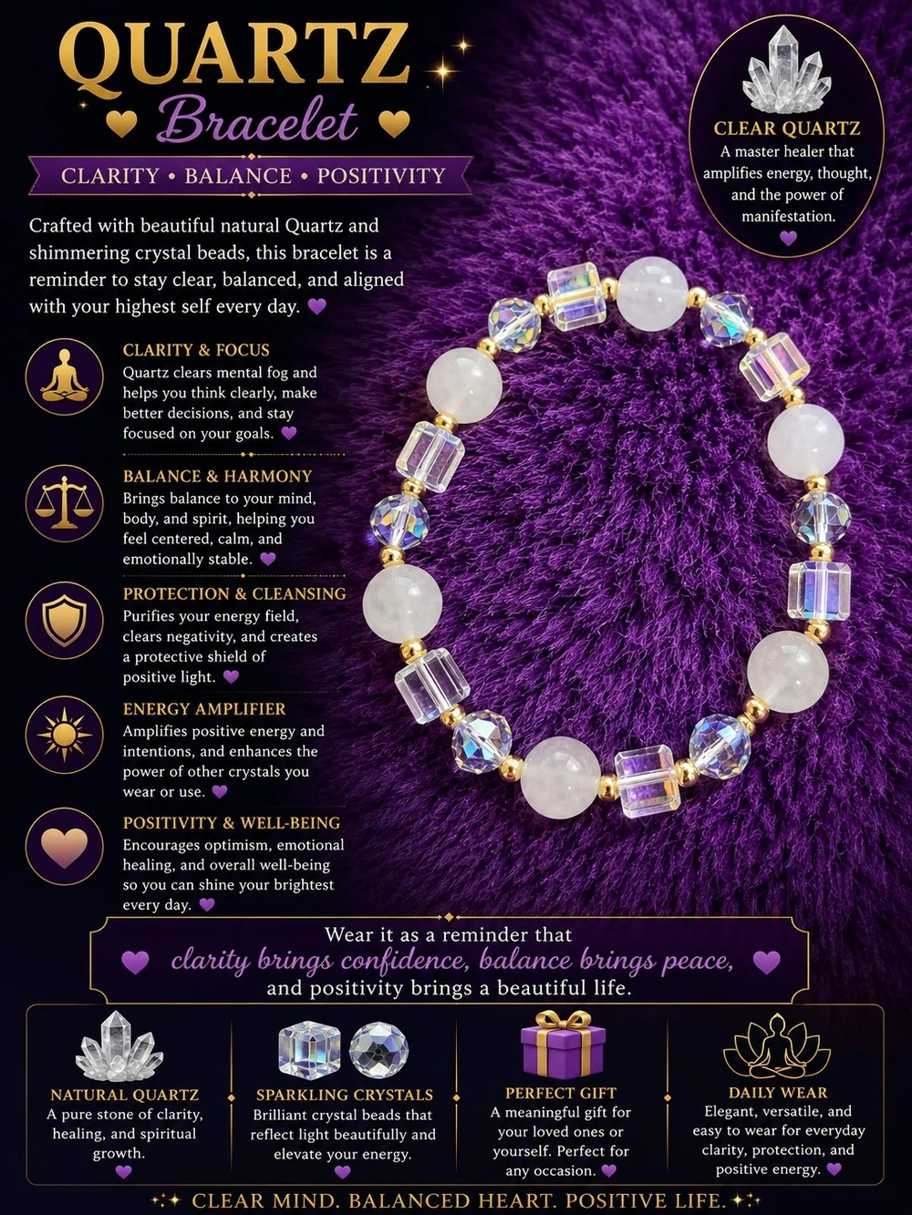 Quartz Crystal Bracelet - Clear Quartz Sparkle Beaded Bracelet